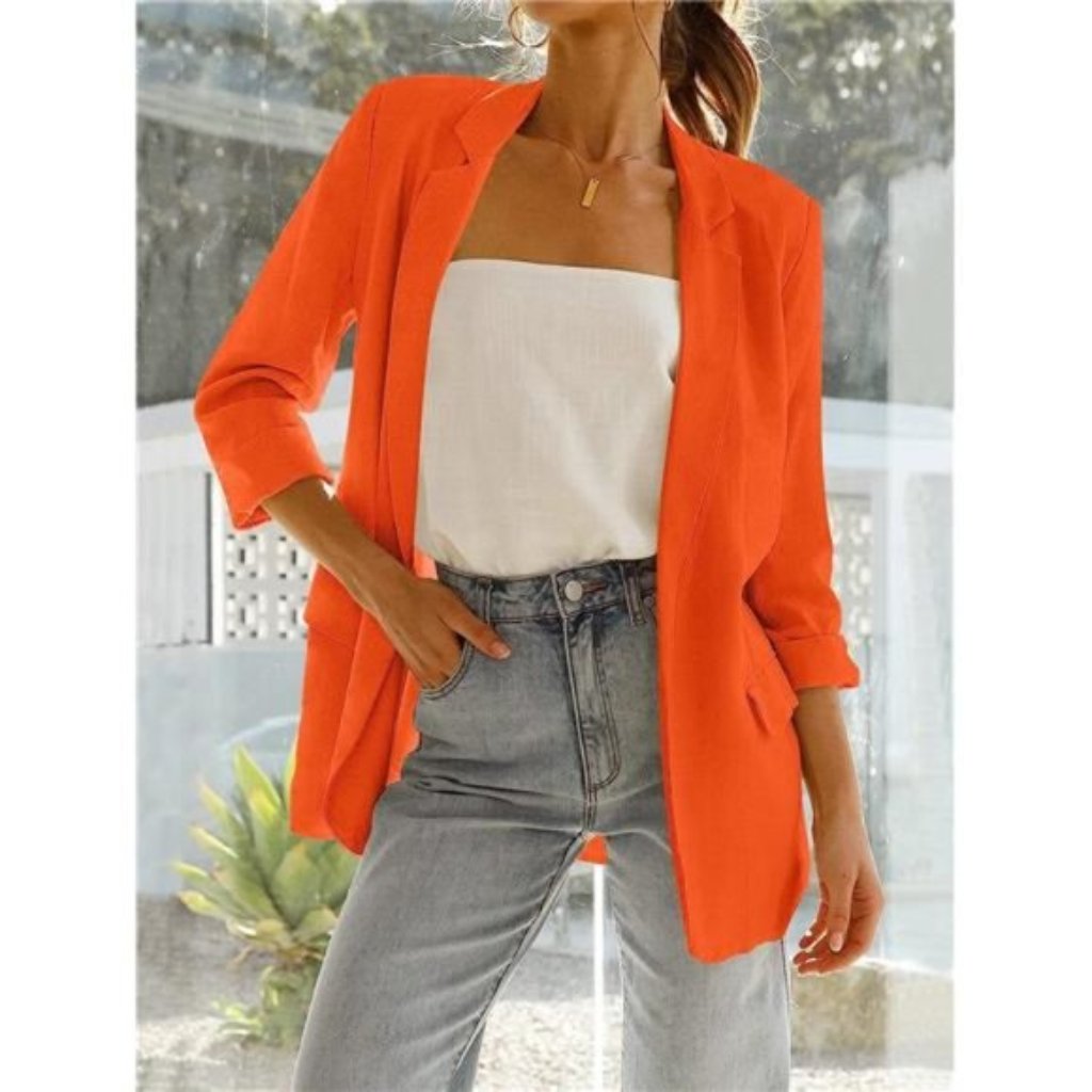 Hot Women's Blazers Open Front Long Sleeve Pockets Jackets, Orange